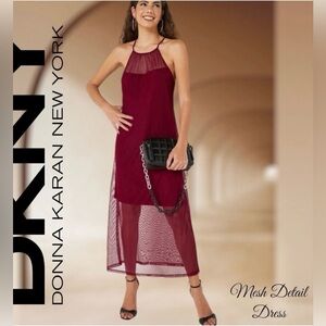 DKNY mesh slip dress halter neck burgundy red size Medium